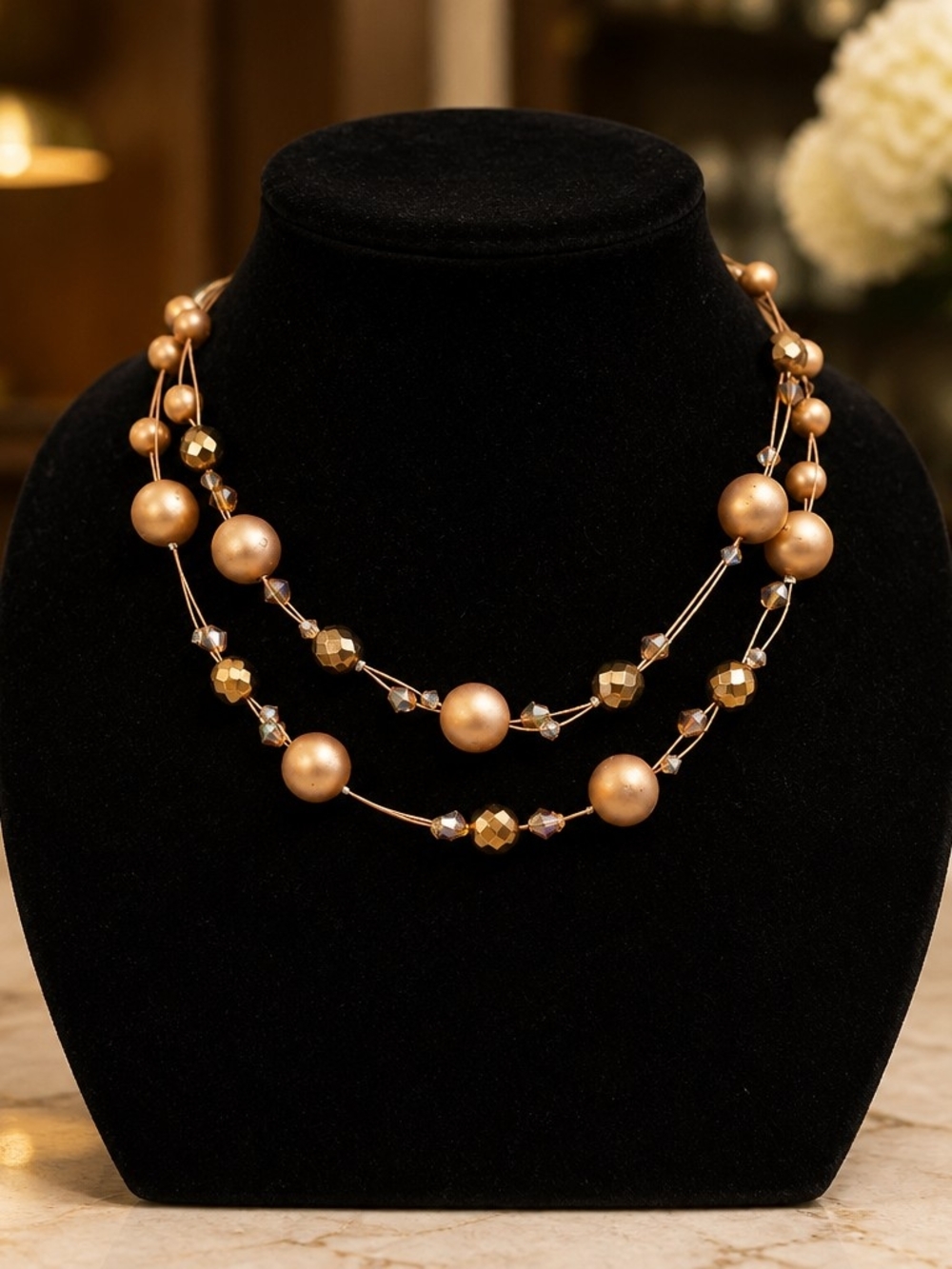 Elegant Gold-Tone Pearl Layered Necklace - Women Jewelry
